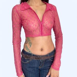 Ohs Pink Lace Cropped Top